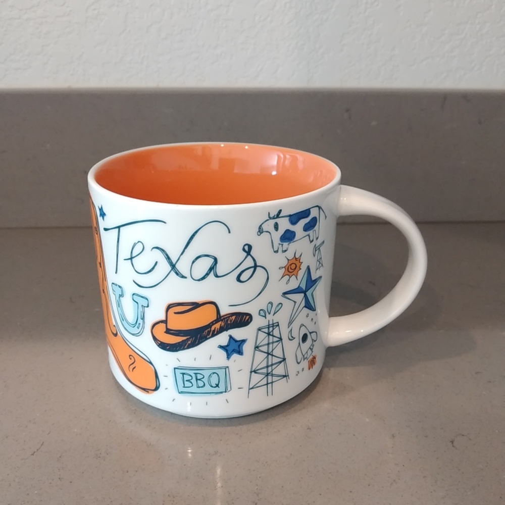 Stsrbucks Texas Been There Series Ceramic Mug Orange, Blue and White